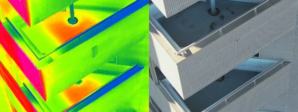 外壁の赤外線と通常撮影比較